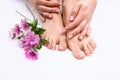 Closeup photo of a beautiful female feet with pedicure Royalty Free Stock Photo