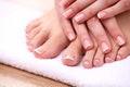 Closeup photo of a beautiful female feet with red Royalty Free Stock Photo