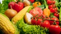 Closeup photo of big assortmentof fresh cut vegetables. Background for healthy food and GMO free products.Diet nutrition Royalty Free Stock Photo