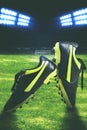 Closeup photo of a black soccer boot