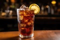 Closeup Photo Captures Refreshing Cola Soda Drink In Glass, Complete With Lemon Slice And Ice Cubes Royalty Free Stock Photo