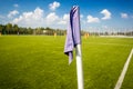 Closeup photo of corner flag on soccer field Royalty Free Stock Photo