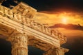 Closeup photo of faces and columns of beautiful Apollon Temple