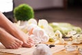 Closeup photo of a female feet at spa salon Royalty Free Stock Photo