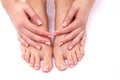 Closeup photo of a female feet at spa salon Royalty Free Stock Photo