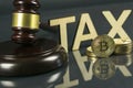 Gavel and cryptocurrency. Government regulation concept. Tax payment Royalty Free Stock Photo