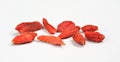Closeup photo of goji berry wolfberry - Lycium chinense dried fruits isolated on white background Royalty Free Stock Photo