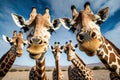 Giraffes in the wild taking a selfie