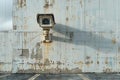 A closeup photo of an industrial building wall with a security camera. Generative AI