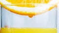 Closeup image of juice droplet on side of orange slice