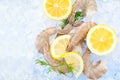 Closeup photo of large size of frozen raw shrimp with tail removed. Royalty Free Stock Photo