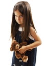 Closeup photo of little girl shows her furrowed brow and irritated frown Royalty Free Stock Photo