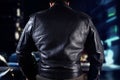 Biker man in leather jacket closeup photo Royalty Free Stock Photo