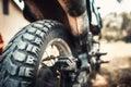 Closeup photo of offroad motor bike outdoor Royalty Free Stock Photo