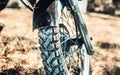 Closeup photo of offroad motor bike outdoor Royalty Free Stock Photo