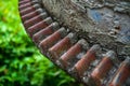 Closeup photo of Old Rusty metal gear, machinery gear, cement mixer Royalty Free Stock Photo