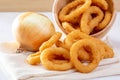 Closeup photo of a pile of onion rings Royalty Free Stock Photo