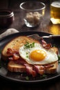 Closeup photo of a plate of bacon, eggs, and toast breakfast AI generated