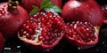 Closeup photo of Pomegranate fruit and its pieces