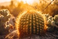 Closeup photo of round cactus in sunlight. Generate ai