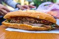 Closeup photo of Vietnamese pork baguette- Banh Mi