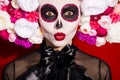 Closeup photo of voodoo awake dead witch religion folklore creepy creature death day face print makeup holiday