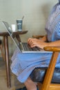Closeup photo of woman hand typing laptop keyboard Royalty Free Stock Photo