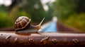 Tranquil Trails: Closeup of a Snail on a Rail