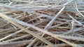 A closeup photograph of ice crystals on blades of grass Royalty Free Stock Photo