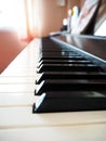 Closeup piano keyboard.