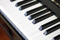 Closeup of piano keys of black piano