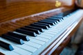 Closeup of A piano under the lights with a blurry background Royalty Free Stock Photo