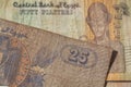 Closeup of 25 and 50 piastres of Egypt Royalty Free Stock Photo