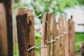 Closeup of a picket fence in the garden Royalty Free Stock Photo
