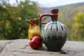 Closeup picture of a Bulgarian vintage ceramic pitcher shot outdoor Royalty Free Stock Photo