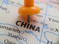 closeup picture of china country highlighted in world map