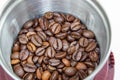 Closeup picture of coffee bean grinder and coffee bean Royalty Free Stock Photo