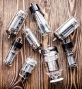 Closeup picture with different generations of electronic vacuum tubes. Royalty Free Stock Photo