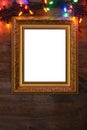 Closeup picture frame with christmas lights