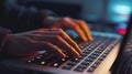 The closeup picture of hand of person holding and typing the keyboard. AIGX01.