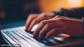 The closeup picture of hand of person holding and typing the keyboard. AIGX01.