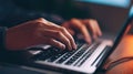 The closeup picture of hand of person holding and typing the keyboard. AIGX01.