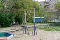 Closeup picture of a swing in a park for kids. Kyiv, Ukraine