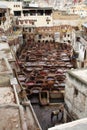 Leather dying in a traditional tannery, Fes, Morocco Royalty Free Stock Photo