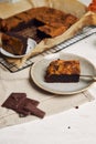 Closeup of a piece of freshly baked delicious pumpkin swirl brownie on a plate Royalty Free Stock Photo