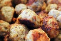 Closeup of a pile of baked meatballs