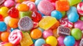 Closeup of the pile of colorful sweet bonbons. Sweet bright background with assorted colorful candies