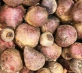 Closeup of a pile of fresh beetroots in a market