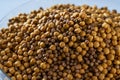 Closeup of a pile of fresh fish feed pellets Royalty Free Stock Photo