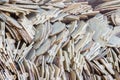 Closeup pile of old orange roof tile. Royalty Free Stock Photo